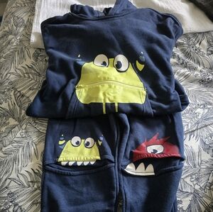 Navy Blue Monster Hoodie and Pants Set